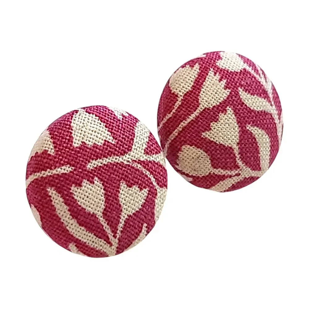 Vintage 80s Pink Fabric Large Post Pierced Earrings